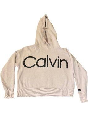 CALVIN KLEIN Performance Women's Pink Cropped  Drawstring Logo Hoodie Small